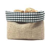 Gaidra Bread Basket Bread Basket in Jute Fabric and Cotton Check - Design Bag Made with Handmade Quality in Natural Fibres - Green Checks, 20 x 20 x 10 cm
