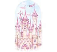 Gaietya 6.6FT Pink Castle Tower Arch Cover Round Arch Backdrop Chiara Fairy Tales for Birthday Party Baby Shower Decor(6.6x3.3ft,No Frame)