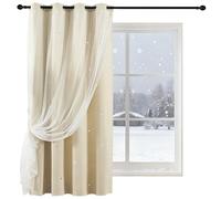 GAIFNAG Thermal Eyelet Curtains 220 x 130 cm with Coating Back Layer, Thermal Insulated Energy Efficiency Eyelet Curtains Blackout for Bedroom and Living Room, Beige