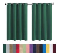 GAIFNAG Total Blackout Curtains 100 x 80 cm Drop Eyelet, Lightweight, Thermal Insulated Woven Voile Metallic Ring Top Curtain for Bedroom and Living Room, Dark Green