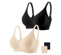 Gailife Smooth Wireless Jelly Bras for Women No Underwire Seamless Push Up Bra Full Coverage Soft Suppor Tshirt Bralettes, Black&nude, XL