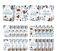 Gaillty 24 Pcs My First Rodeo Party Favor Bags Cowboy Paper Gift Bags with Handles Kraft Paper Cowboy Goodie Treat Candy Totes for Western Themed Party Baby Shower Supplies Decorations