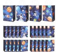 Gaillty 24 Pcs Outer Space Party Favor Bags Planet Galaxy Goodie Gift Bags with Handles Kraft Paper Solar Eclipse Treat Candy Totes for Astronaut Science Themed Birthday Party Supplies Decorations