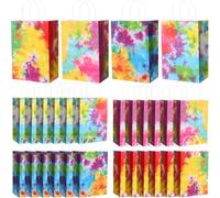 Gaillty 24 Pcs Tie Dye Party Favor Bags Camouflage Goodie Gift Bags with Handles Colorful Rainbow Paper Treat Candy Totes for Retro Theme Birthday Party Supplies Decorations
