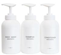 Gails Willing Frosted Pearl White Shampoo and Conditioner Bottles, Refillable Apothecary Dispenser Pump for Shampoo, Sanitizer, Lotion, Oil, Shower Soap, Hand Soap, Dish Soap (3, 500ml)
