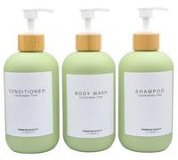 Gails Willing Shampoo and Conditioner Bottles, Refillable Shampoo Bottles with 6 Waterproof Labels, Apothecary Dispenser for Shampoo Lotion Oil Shower Soap Hand Soap and Dish Soap (Matcha Green)