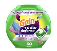 Gain Flings Laundry Detergent Pacs with Odor Defense 60 Ct Super Fresh HE 3in1 Detergent Pacs with Febreze and Oxi