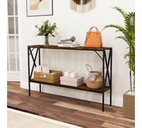 Gainoom 120 Cm Industrial Console Table 2-Tier Narrow Sofa Table Behind Couch W/ Open Storage Shelf