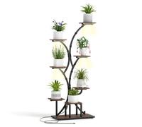 Gainoom 146Cm Tall 8-Tier Walnut Corner Metal Plant Shelf With Grow Lights