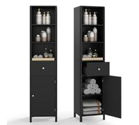 Gainoom 170Cm Tall Bathroom Black Cabinet Narrow Floor Cabinet W/ Fluted Door
