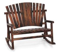 Gainoom 2-Person Brown Adirondack Rocking Chair Solid Wood Patio Bench Loveseat