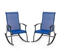 Gainoom 2 Pieces Outdoor Rocking Chairs Navy Patio Cozy Rockers W/ Breathable Backrest