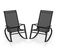 Gainoom 2 Pieces Patio Rocking Chairs Black Outdoor Sling Fabric Rockers W/ Backrest