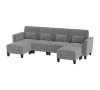 Gainoom 280Cm Sectional Sofa With 2 Ottomans Comfy Modular Couch Usb&type-C Charging Ports Grey
