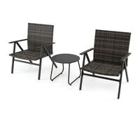 Gainoom 3 Piece Grey Patio Bistro Set Metal Frame Leisure Armchair & Table Set