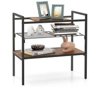 Gainoom 3-Tier Industrial Entryway Table Sofa Side Table W/ Removable Panel & Mesh Shelf