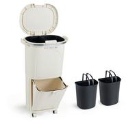 Gainoom 38L Kitchen Beige Trash Can Sorting Garbage Bin Vertical Waste Container With Step Pedal & Rolling Wheels