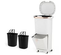 Gainoom 38L Kitchen White Trash Can Sorting Garbage Bin Vertical Waste Container With Step Pedal & Rolling Wheels