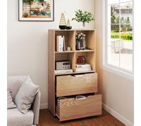 Gainoom 4-Cube Natural Bookcase 130Cm 5-Tier Tall Freestanding Bookshelf Modern Open Cube Display Rack