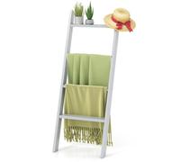 Gainoom 4-Tier Grey Wooden Blanket Ladder 137 Cm Wall Leaning Quilt Holder For Storage & Display
