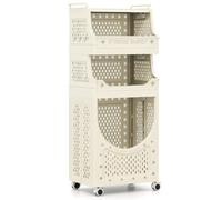 Gainoom 4-Tier Laundry Cart Folding Laundry Hamper Space-Saving Rolling Utility Cart With Lockable Wheels