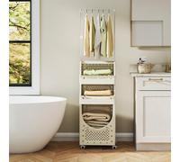 Gainoom 4-Tier Laundry Cart With Hanging Bar Folding Laundry Hamper With Lockable Wheels