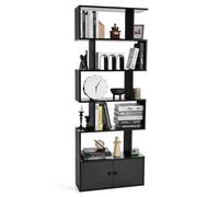 Gainoom 5-Tier Black Bookcase Industrial S-Shaped Bookshelf Storage Display Rack W/ Cabinet
