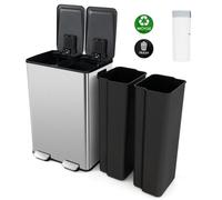 Gainoom 60L Dual Silver Compartment Trash Can 2 X 30L Trash Bin