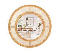 Gainoom 65Cm Natural Rattan Round Wall Mirror Wooden Framed Mirror