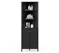 Gainoom 68" Tall Black Corner Cabinet Modern Corner Storage Cabinet With 5 Shelves And 2 Fluted Doors
