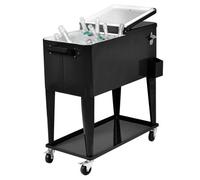 Gainoom 76L Stainless Steel Ice Chest Rolling Cooler Cart Outdoor Wicker Tub Trolley