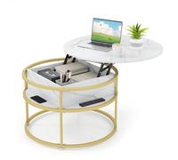 Gainoom 80Cm White Lift Top Coffee Table Round Center Table With Side Shelves