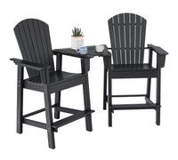 Gainoom Adirondack Black Chair Set Double Barstools & Middle Connecting Tray W/ Umbrella Hole