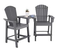 Gainoom Adirondack Grey Chair Set Double Barstools & Middle Connecting Tray W/ Umbrella Hole