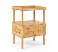 Gainoom Bamboo Rattan Nightstand Natural Side Table With Raised Edge Walnut