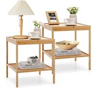 Gainoom Bamboo Side Table Set Of 2, End Table Sofa Side/bedside Table For Small Space Multipurpose Home Furniture Accent Table