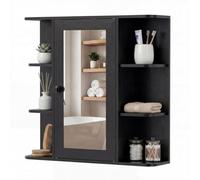 Gainoom Bathroom Wall Cabinet Black With Mirror Modern Wall Mounted Medicine Cabinet W/3 Internal Shelves