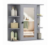 Gainoom Bathroom Wall Cabinet Grey With Mirror Modern Wall Mounted Medicine Cabinet W/3 Internal Shelves
