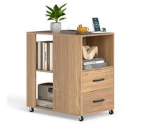 Gainoom Bedside Table End Side Table Rolling Nightstand With Storage Drawers Natural
