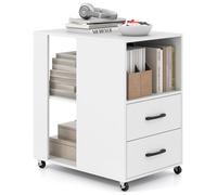 Gainoom Bedside Table End Side Table Rolling Nightstand With Storage Drawers White