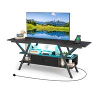 Gainoom Black Tv Stand For 65Inch Tvs 3-Tier Entertainment Center With Led Lights & Power Outlets