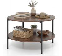 Gainoom Brown Round Coffee Table 2-Tier Industrial Accent Table With Open Storage Shelf Circle