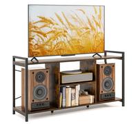 Gainoom Brown Tv Stand For 55Inch Tvs Industrial Entertainment Center With 4 Open Shelves