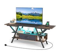 Gainoom Brown Tv Stand For 65Inch Tvs 3-Tier Entertainment Center With Led Lights & Power Outlets