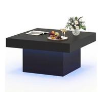 Gainoom Coffee Table Black With Led Lights Square Center Table With Adjustable Brightness & Speed