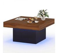 Gainoom Coffee Table Brown With Led Lights Square Center Table With Adjustable Brightness & Speed
