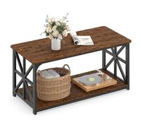 Gainoom Coffee Table Industrial Farmhouse Accent Table 2-Tier Rectangular Center Table With Open Storage Shelf