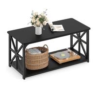 Gainoom Coffee Table Industrial Farmhouse Accent Table 2-Tier Rectangular Center Table With Open Storage Shelf
