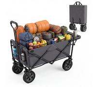 Gainoom Collapsible Wagon Cart Heavy-Duty Utility Wagon Grocery Cart W/ Folding Side Table & Cup Holders
