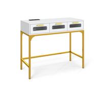 Gainoom Console Table With Led Lights & Charging Station 90 Cm Long Entryway Table With Outlets & Usb Ports
